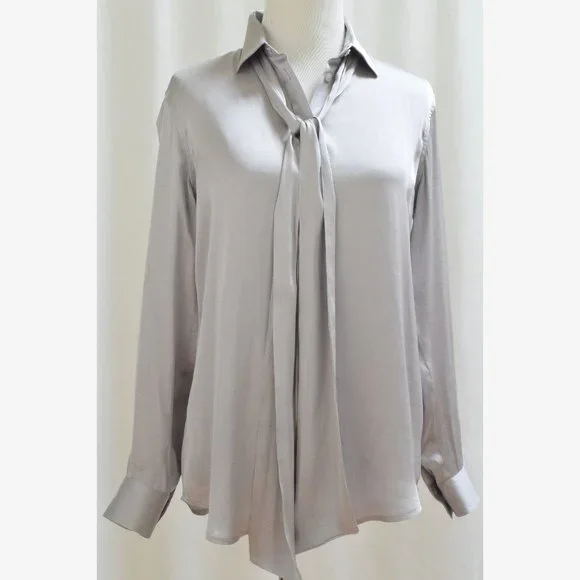 Banana Republic Women's Size XS Petite Gray Satin Blouse Top Shirt - Picture 1 of 5